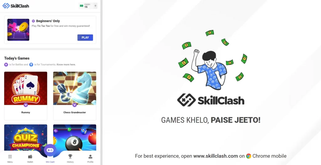 skillclash app download and earn money by playing game