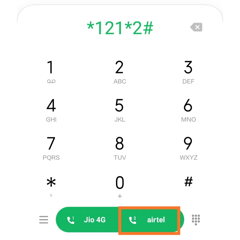 एयरटेल नंबर निकाले - *121*2#